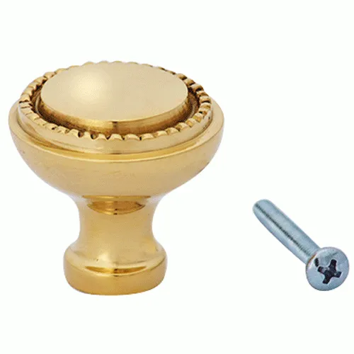 1 1/2 Inch Solid Brass Beaded Round Knob (Lacquered Brass Finish)