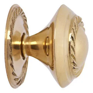 1 1/4 Inch Solid Brass Georgian Roped Round Knob (Polished Brass Finish)