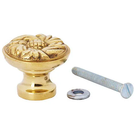 1 1/4 Inch Solid Brass Patterned Round Knob (Polished Brass Finish)