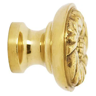 1 1/4 Inch Solid Brass Patterned Round Knob (Polished Brass Finish)