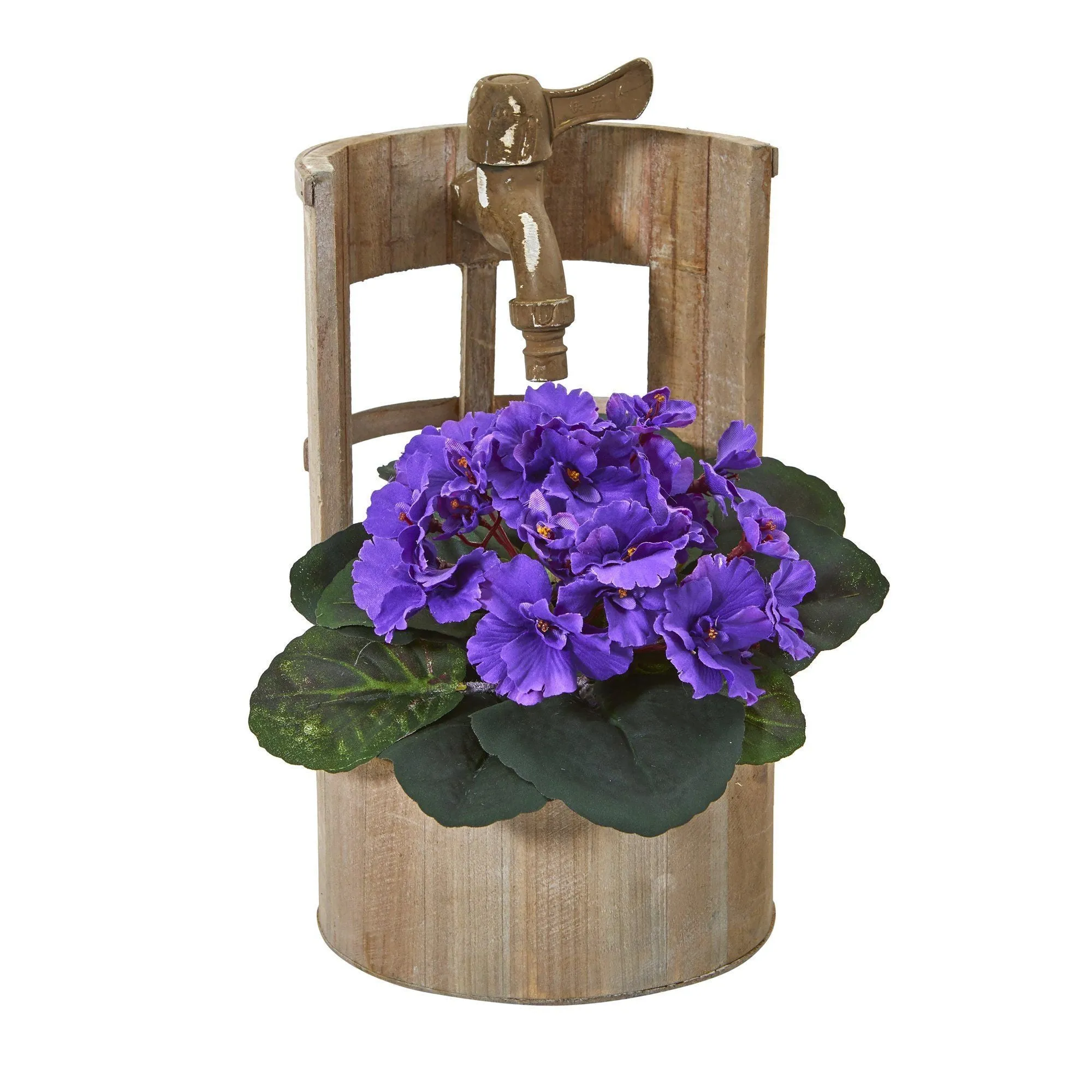 12” African Violet Artificial Plant in Faucet Planter