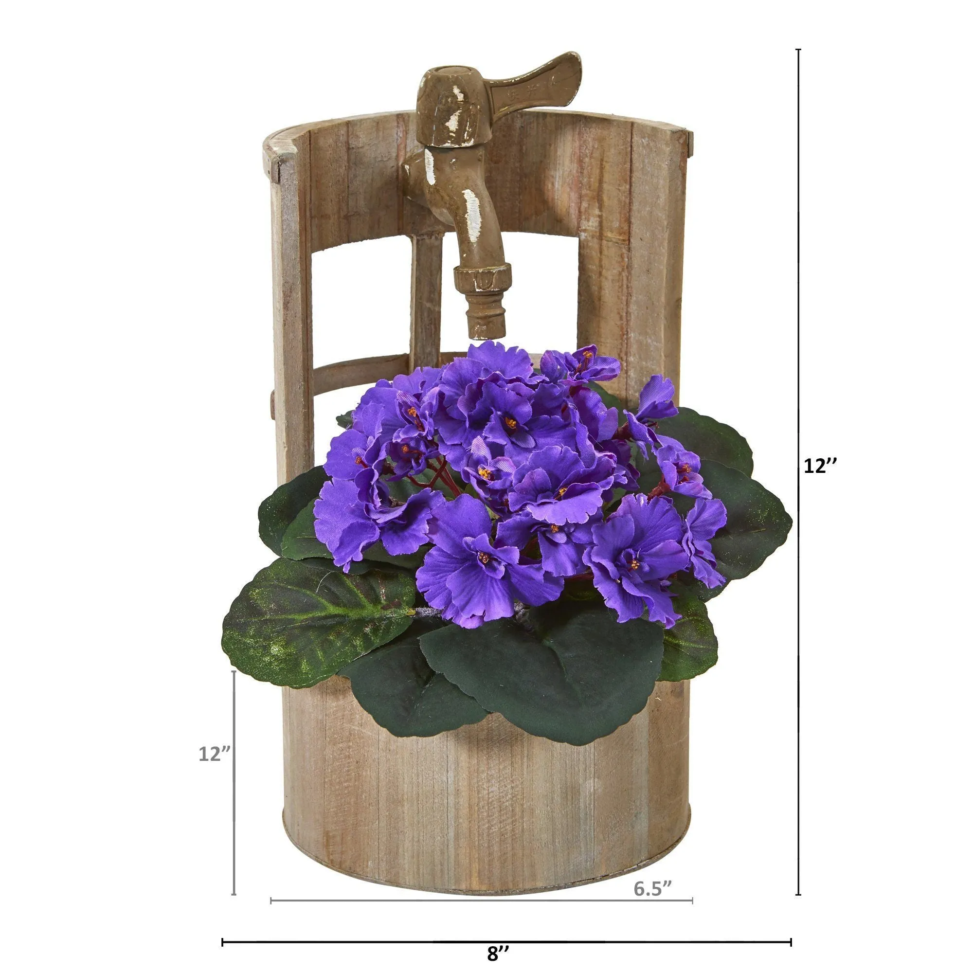 12” African Violet Artificial Plant in Faucet Planter