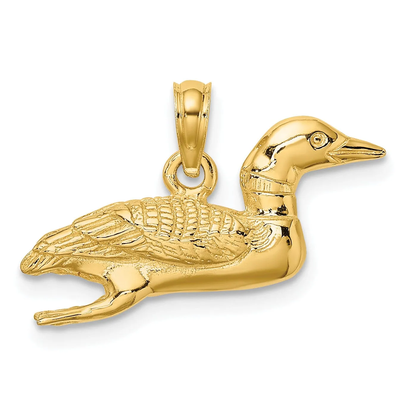 14k Yellow GoldTextured  Polished Finish Solid Polished 3-Dimensional Mallard Charm Pendant