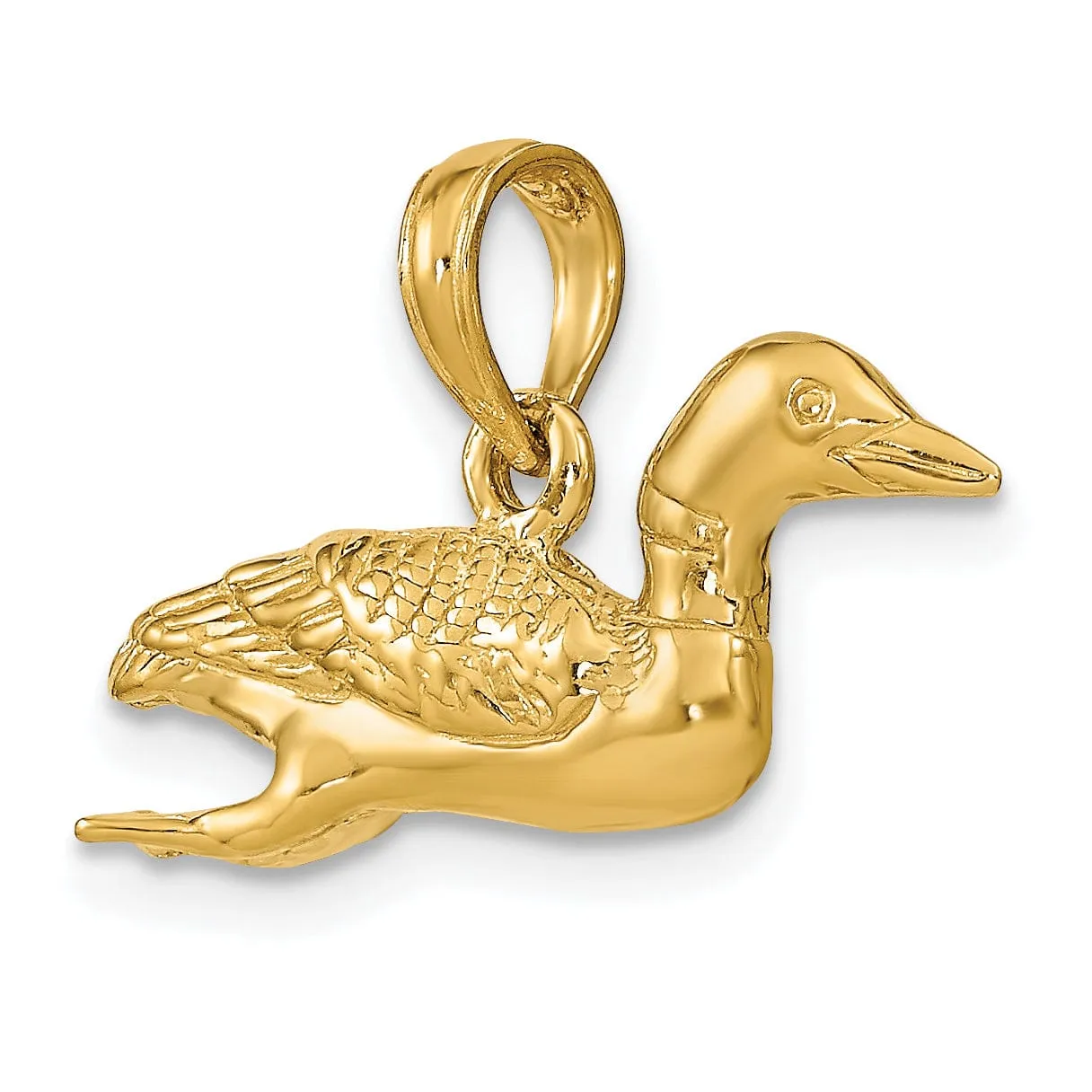 14k Yellow GoldTextured  Polished Finish Solid Polished 3-Dimensional Mallard Charm Pendant