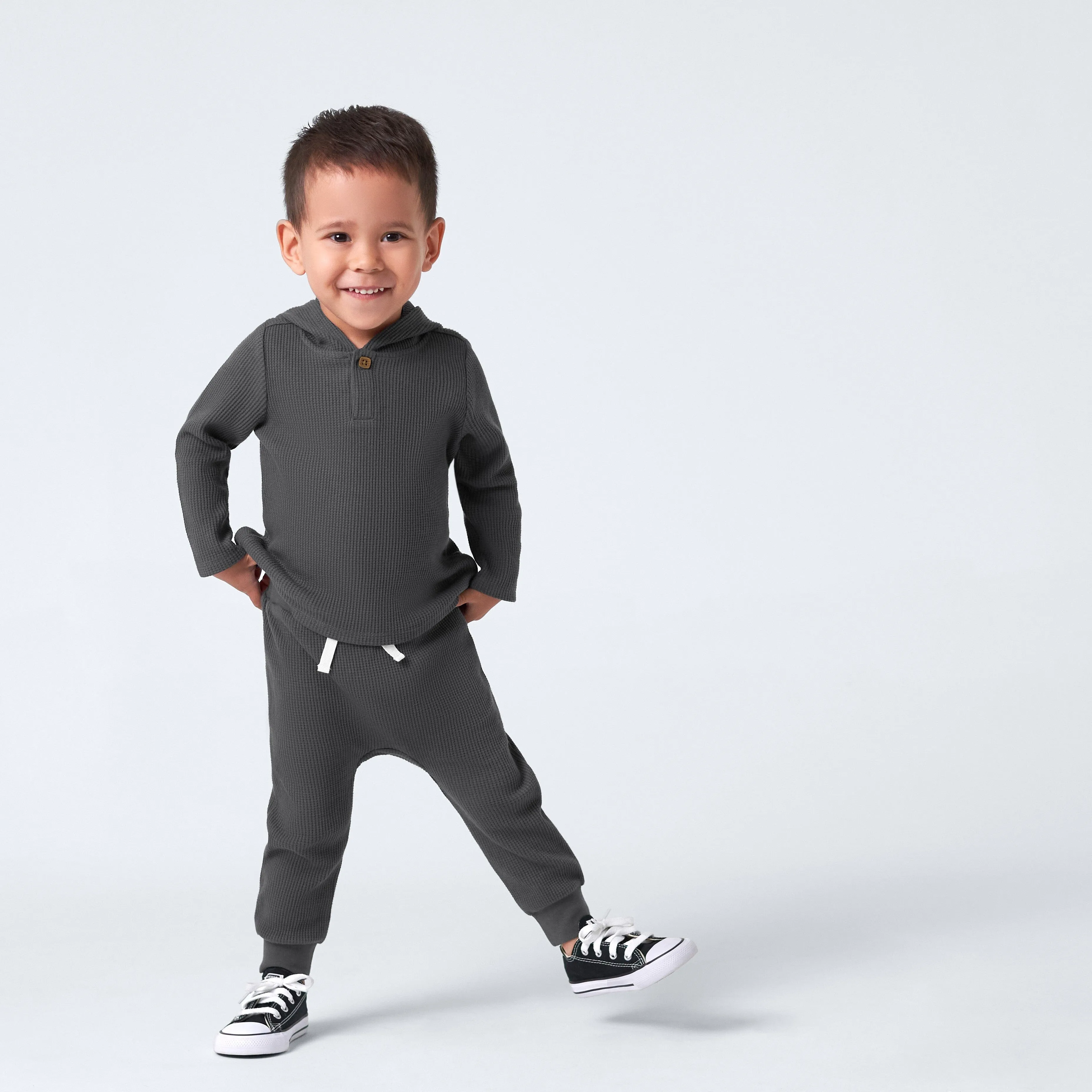 2-Piece Infant & Toddler Boys Charcoal Waffle Hoodie & Jogger Set