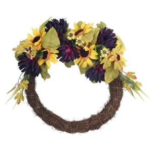 20" Decorative Summer Sunflower and Mum Artificial Half Flower Wreath