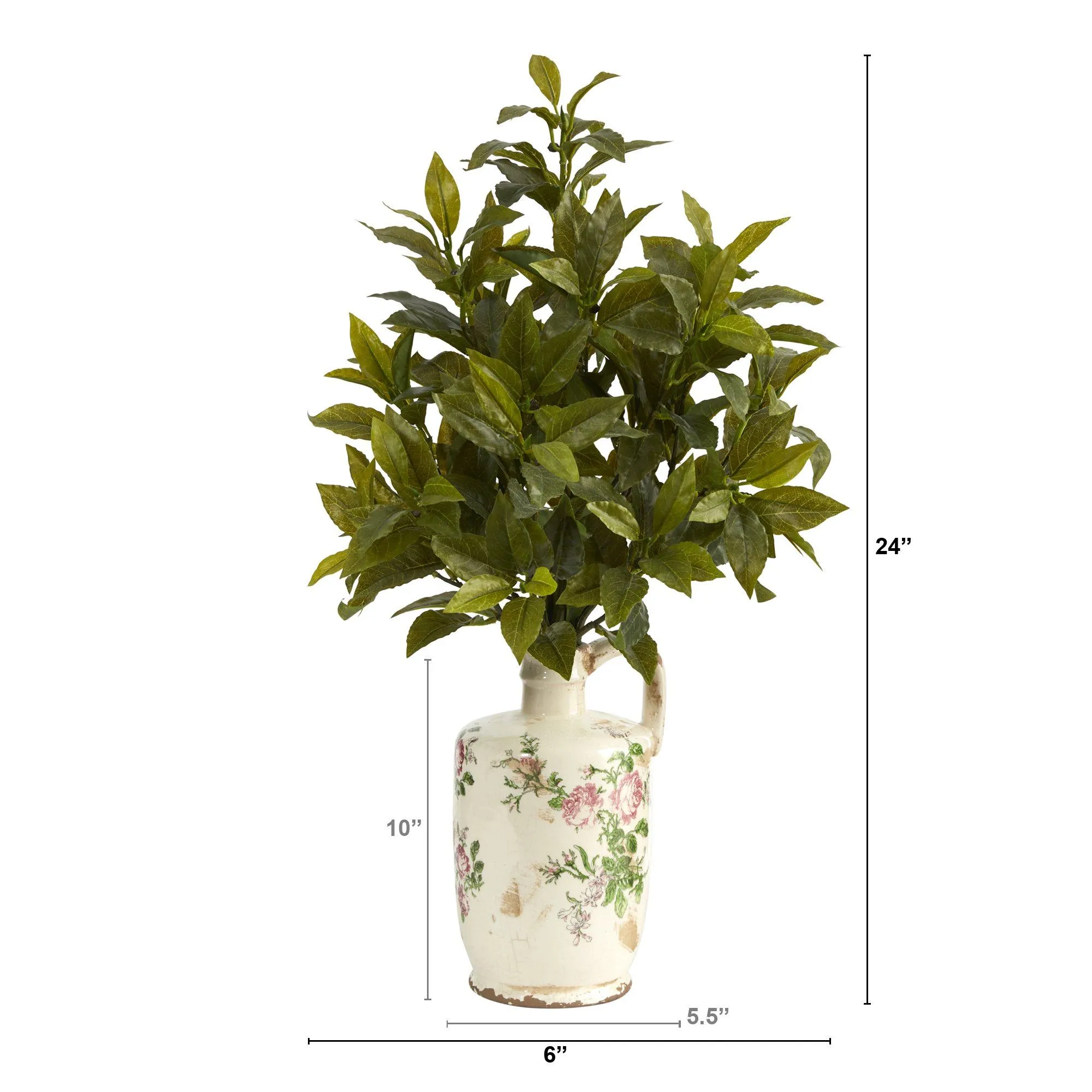 24” Coffee Leaf Artificial Plant in Floral Pitcher (Real Touch)