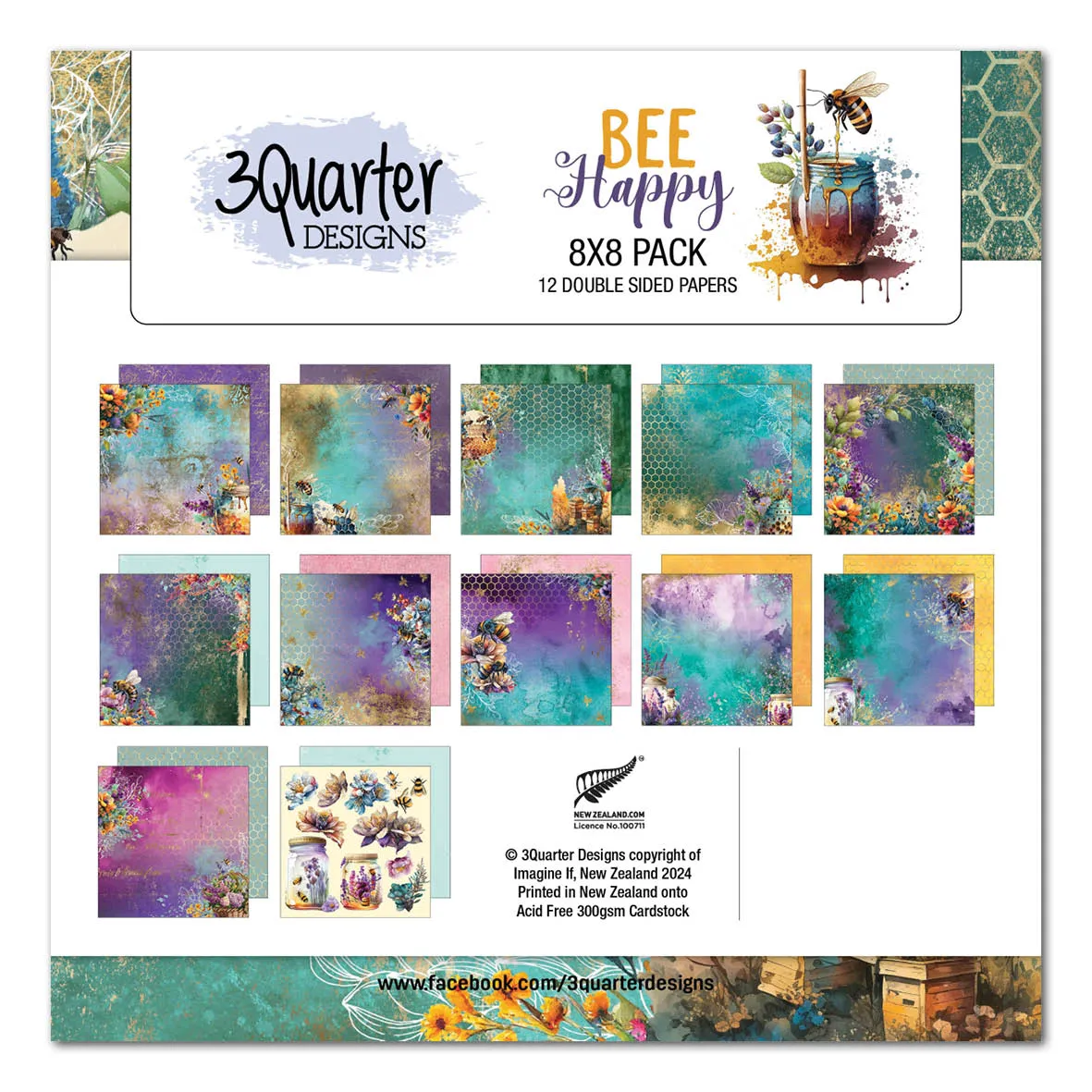 3Quarter Designs Bee Happy 8x8 Paper Pack