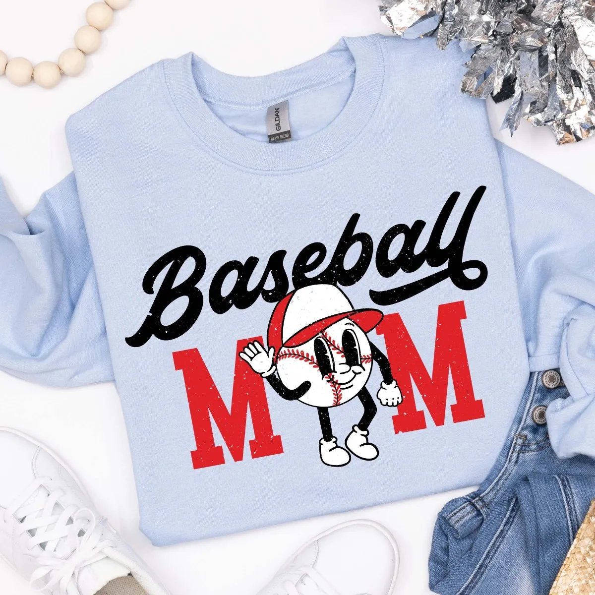 Baseball Mom Retro Characters Crew