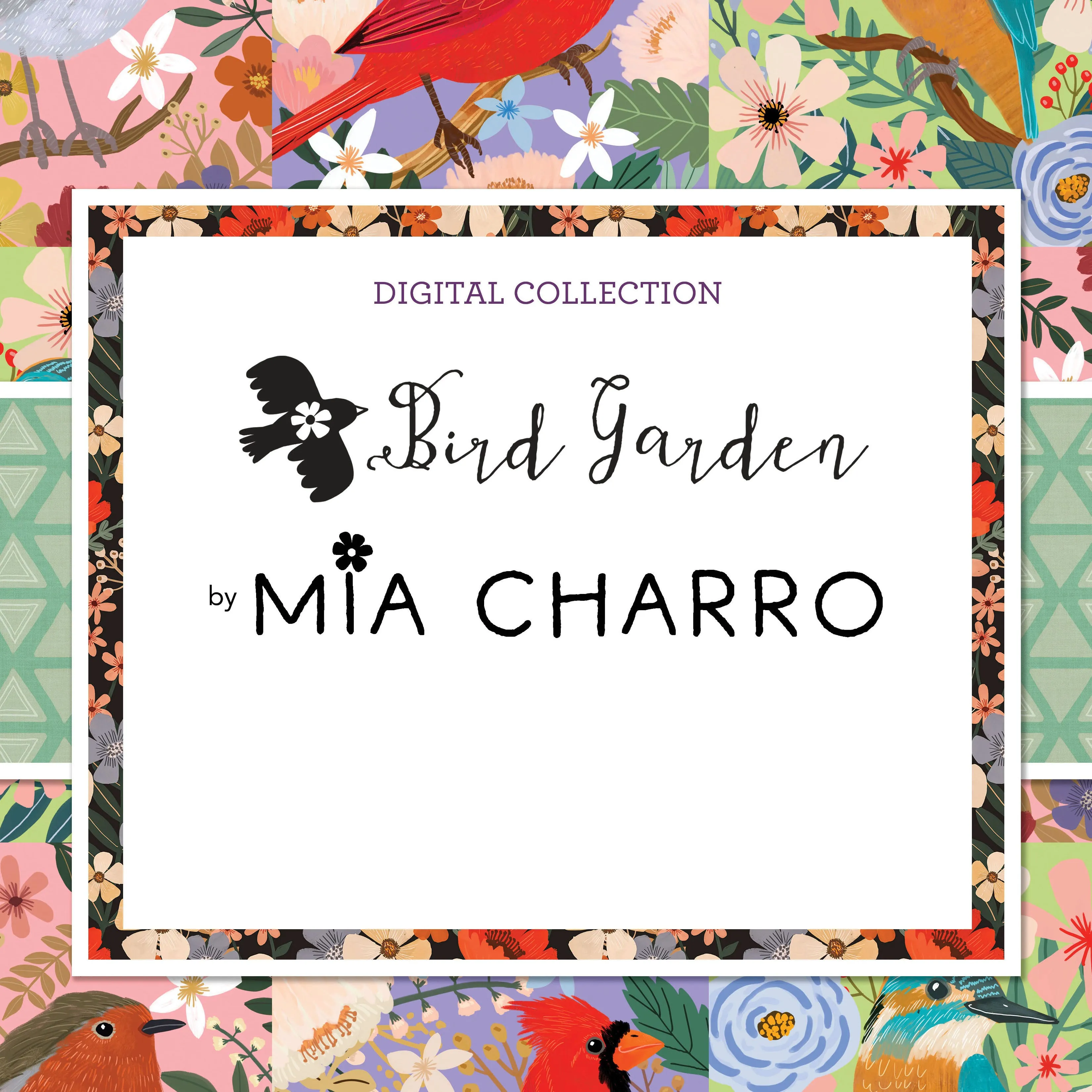 Bird Garden - Wreaths and Blossoms Smoke by Mia Charro for Free Spirit