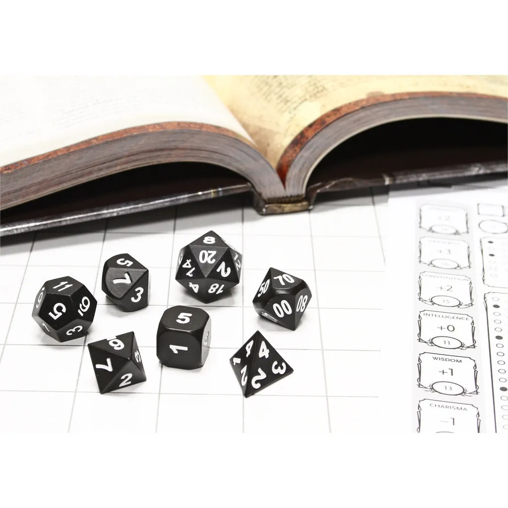 Black Raven White Set of 7 Metal Dice