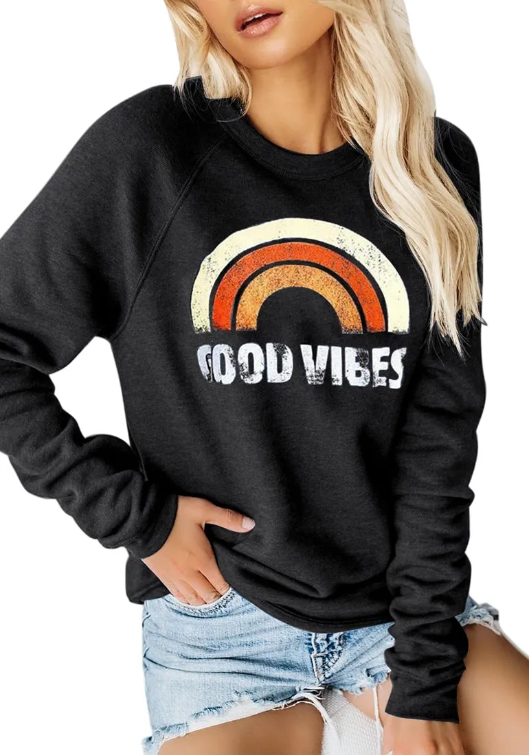 Black Statement Print Crewneck Sweatshirt