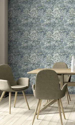 Blue Floral Foliage Floral Wallpaper R8801