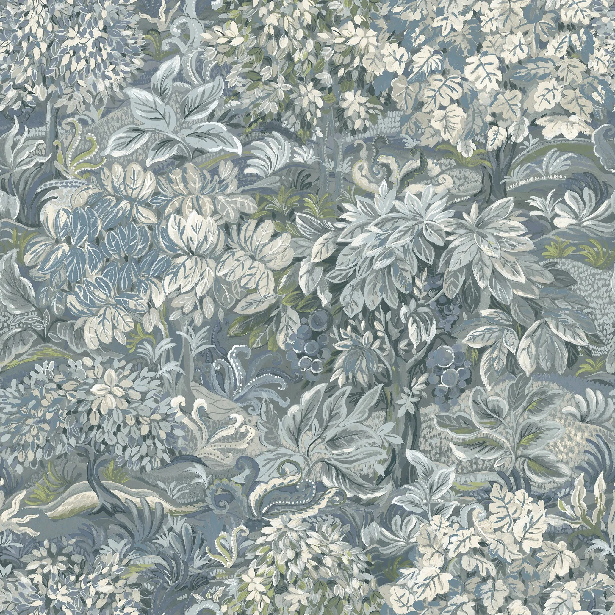 Blue Floral Foliage Floral Wallpaper R8801