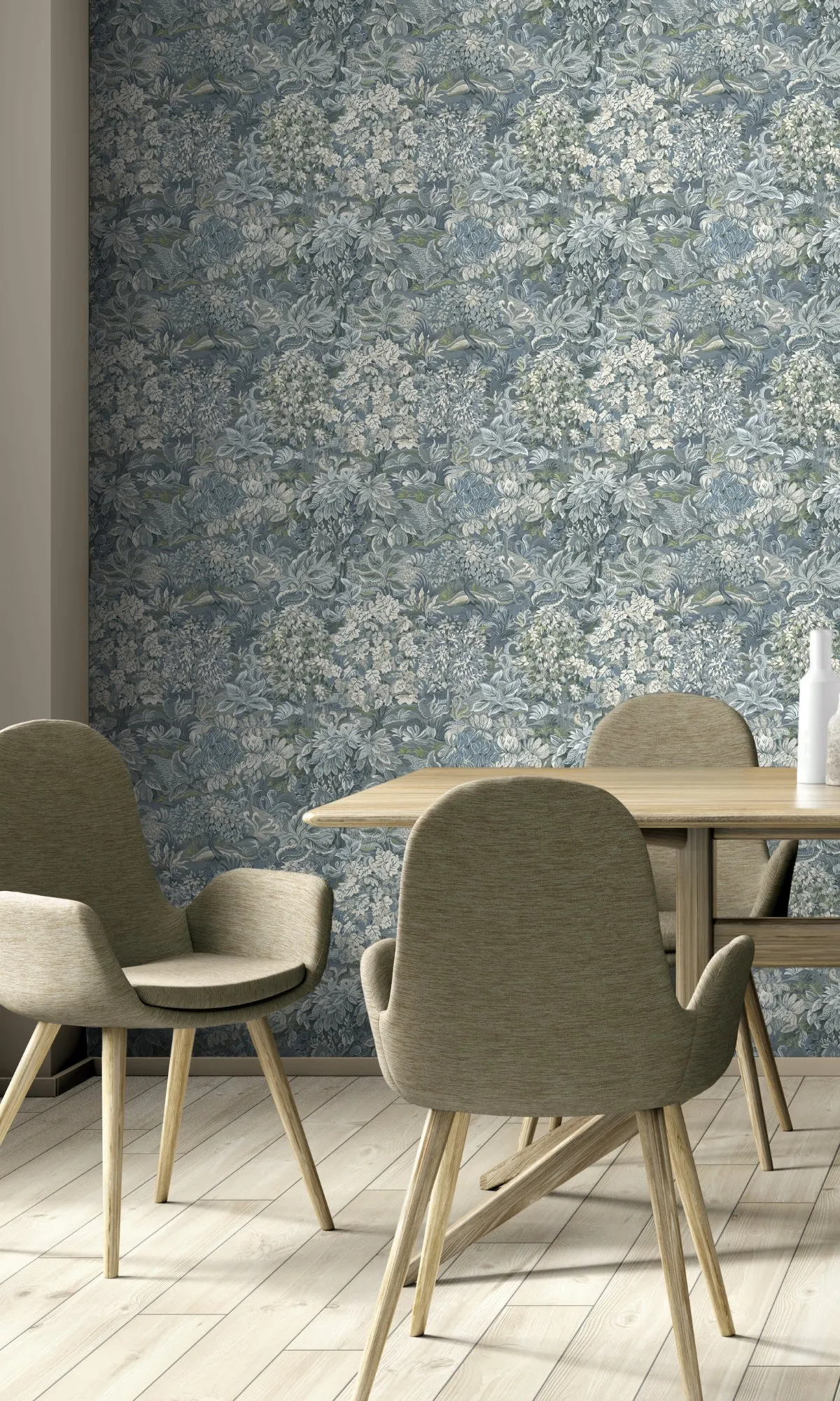 Blue Floral Foliage Floral Wallpaper R8801