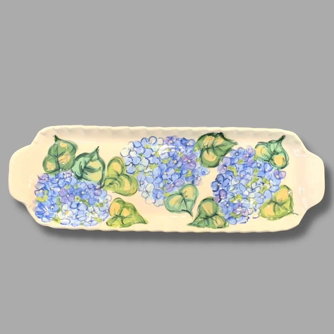 Blue Hydrangea Medium Handled Rectangular Tray