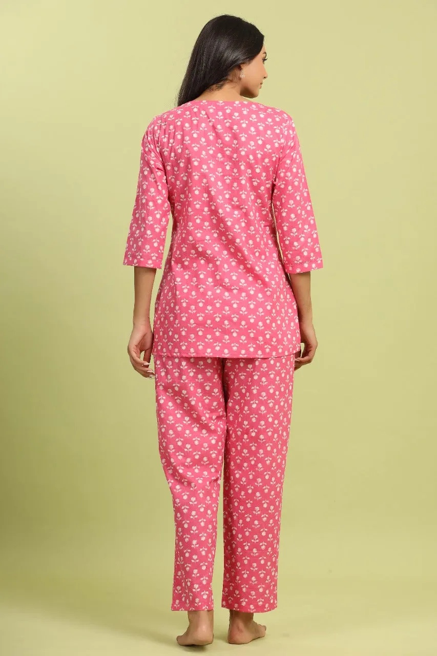 Buti on Pink Cotton Loungewear Top Set