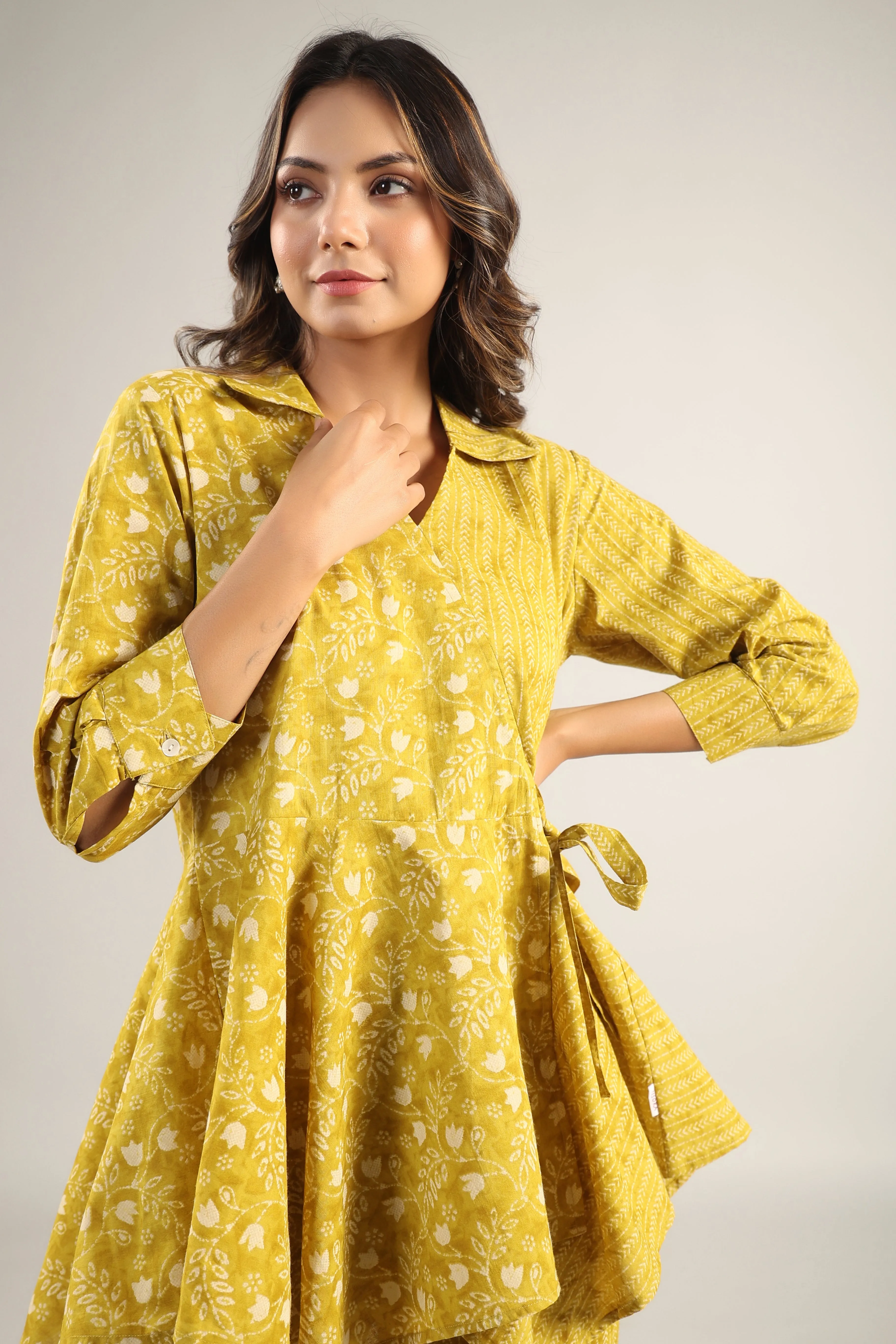 Dainty Florals with Arrows on Yellow Cotton Co ord Set