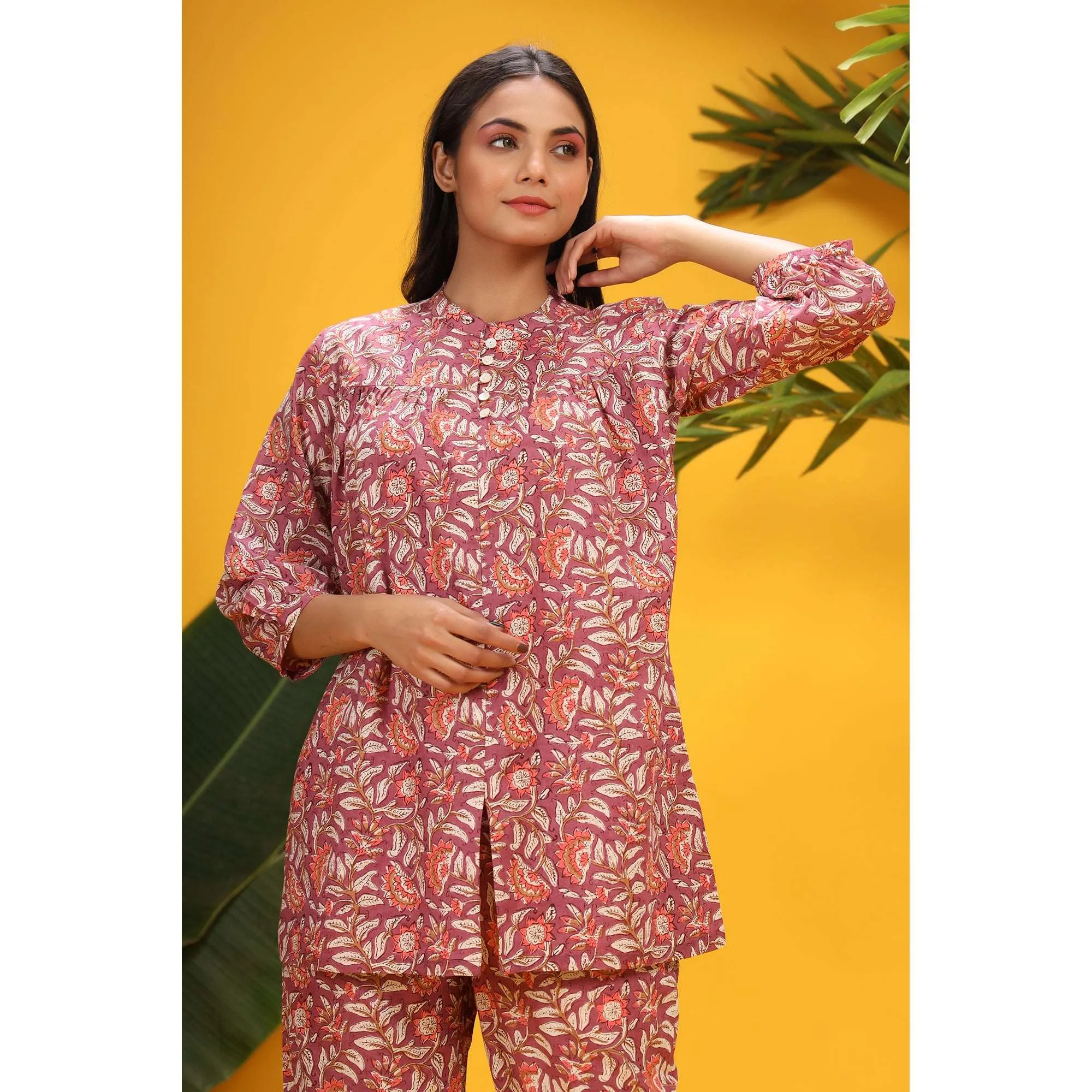 Delicate Jaal On Sangria Loungewear Top Set