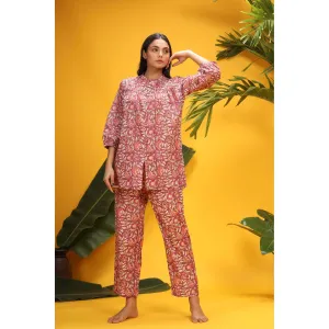 Delicate Jaal On Sangria Loungewear Top Set