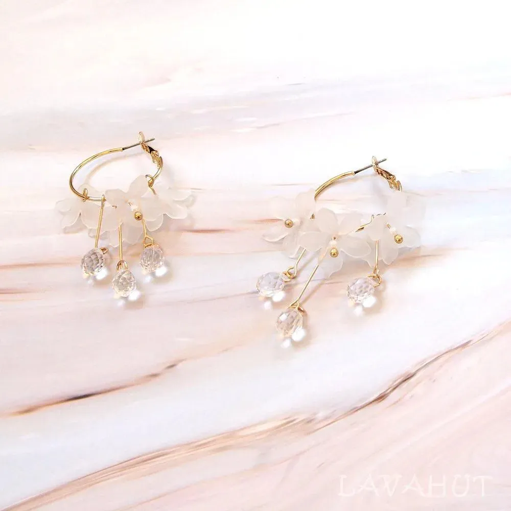 Dew Drop White Hoop Earrings