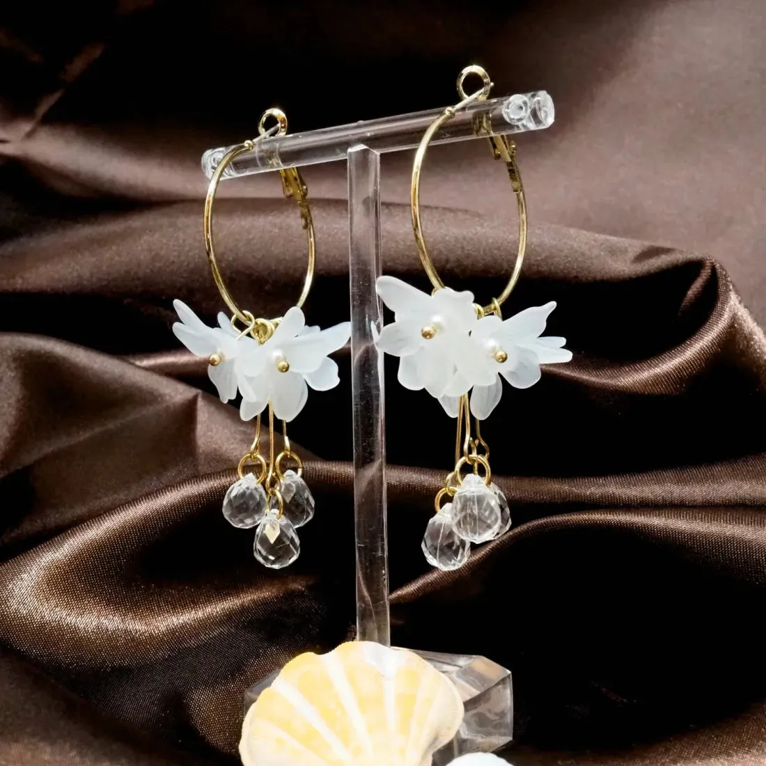 Dew Drop White Hoop Earrings