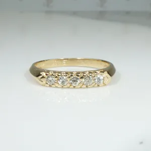 Five Diamonds in Yellow Gold Retro Wedding Band