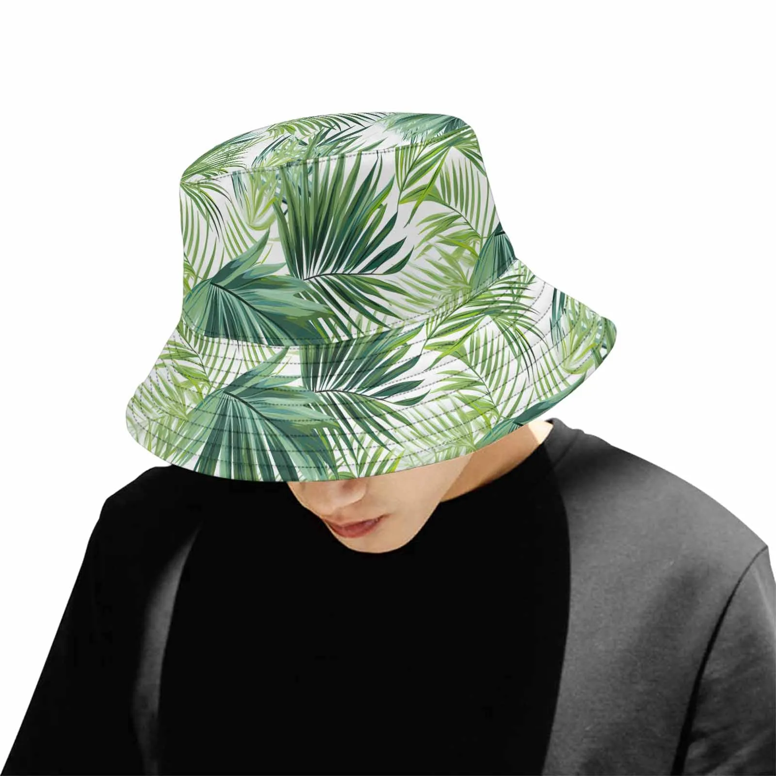 Green Palm Leaves  Unisex Summer Single-Layer Bucket Hat