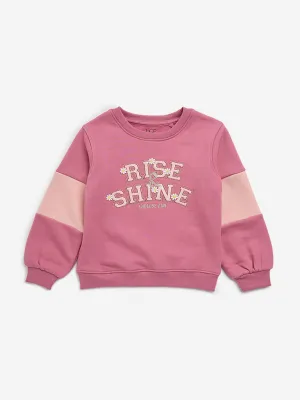 HOP Kids Pink Text Embroidered Cotton Blend Sweatshirt