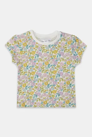 Infant Girls Ivory Floral All Over Print T-Shirt