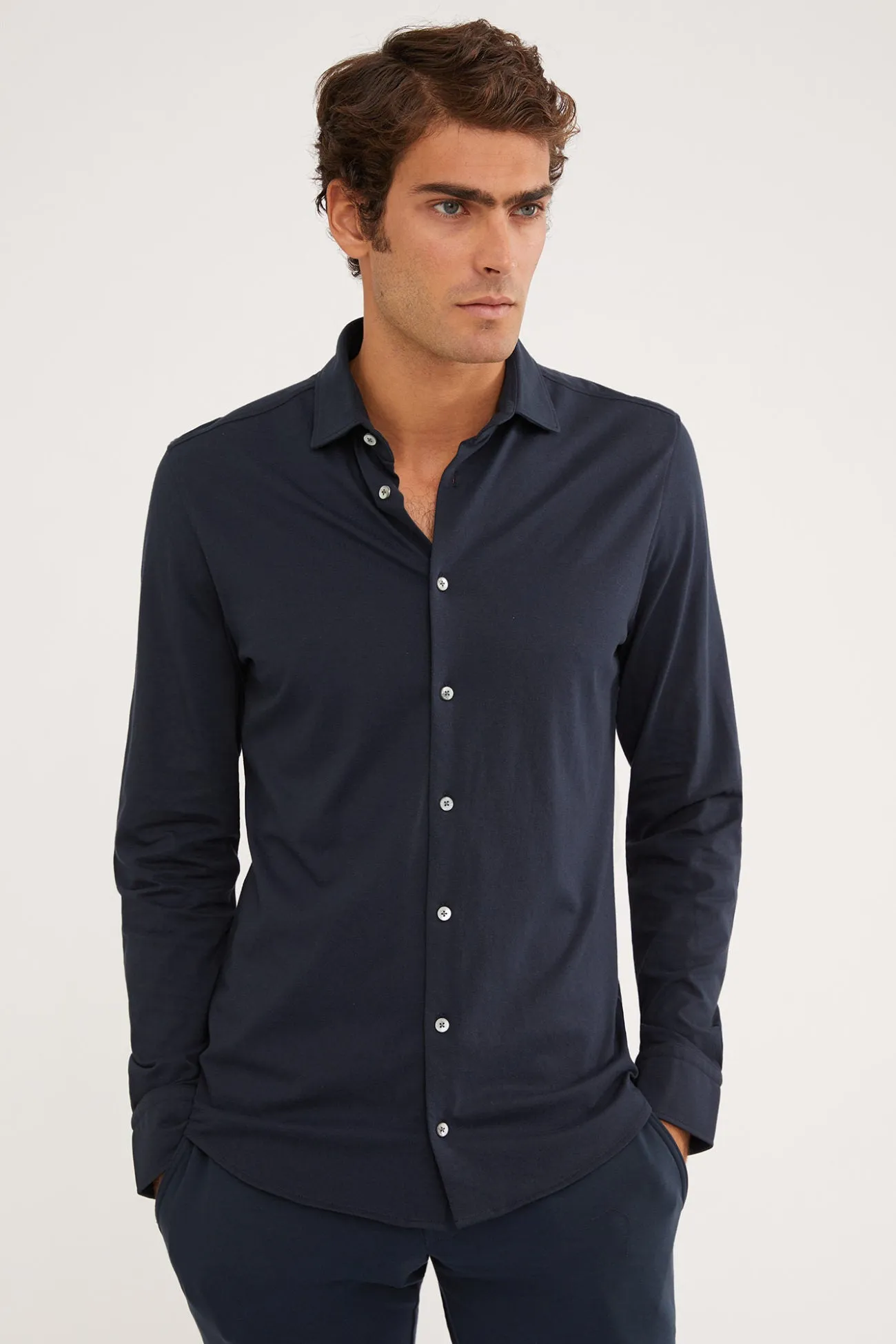 Long Sleeve Jersey Shirt | Navy