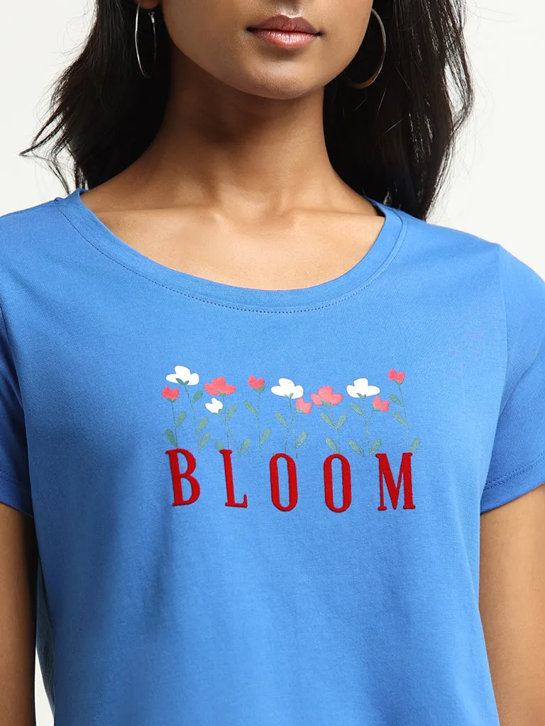 LOV Blue Graphic Print Cotton T-Shirt