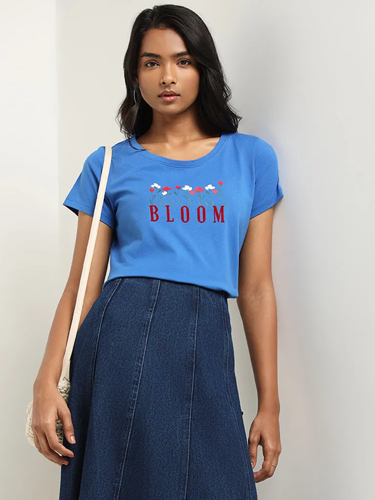 LOV Blue Graphic Print Cotton T-Shirt