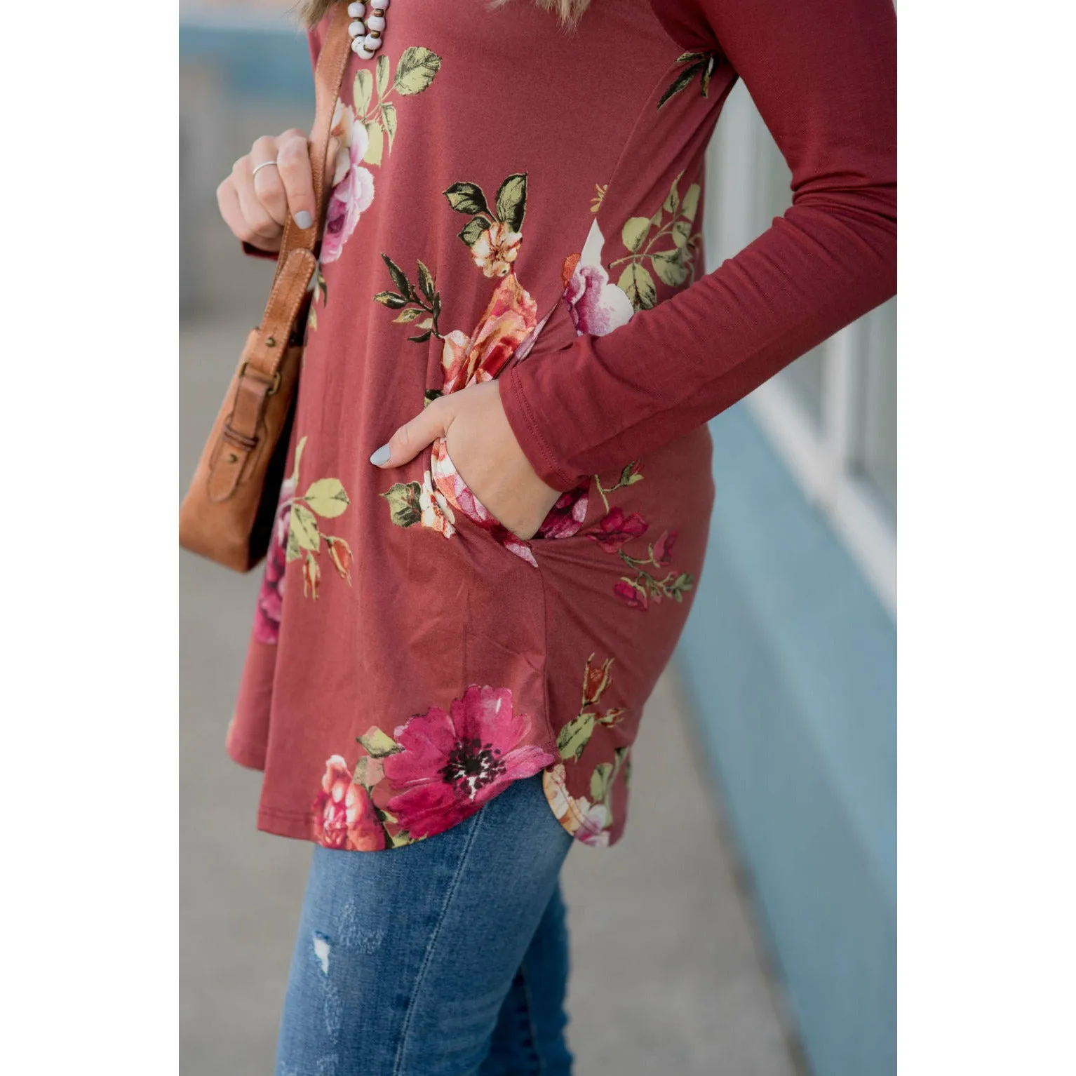 Marsala Floral Baseball Tee