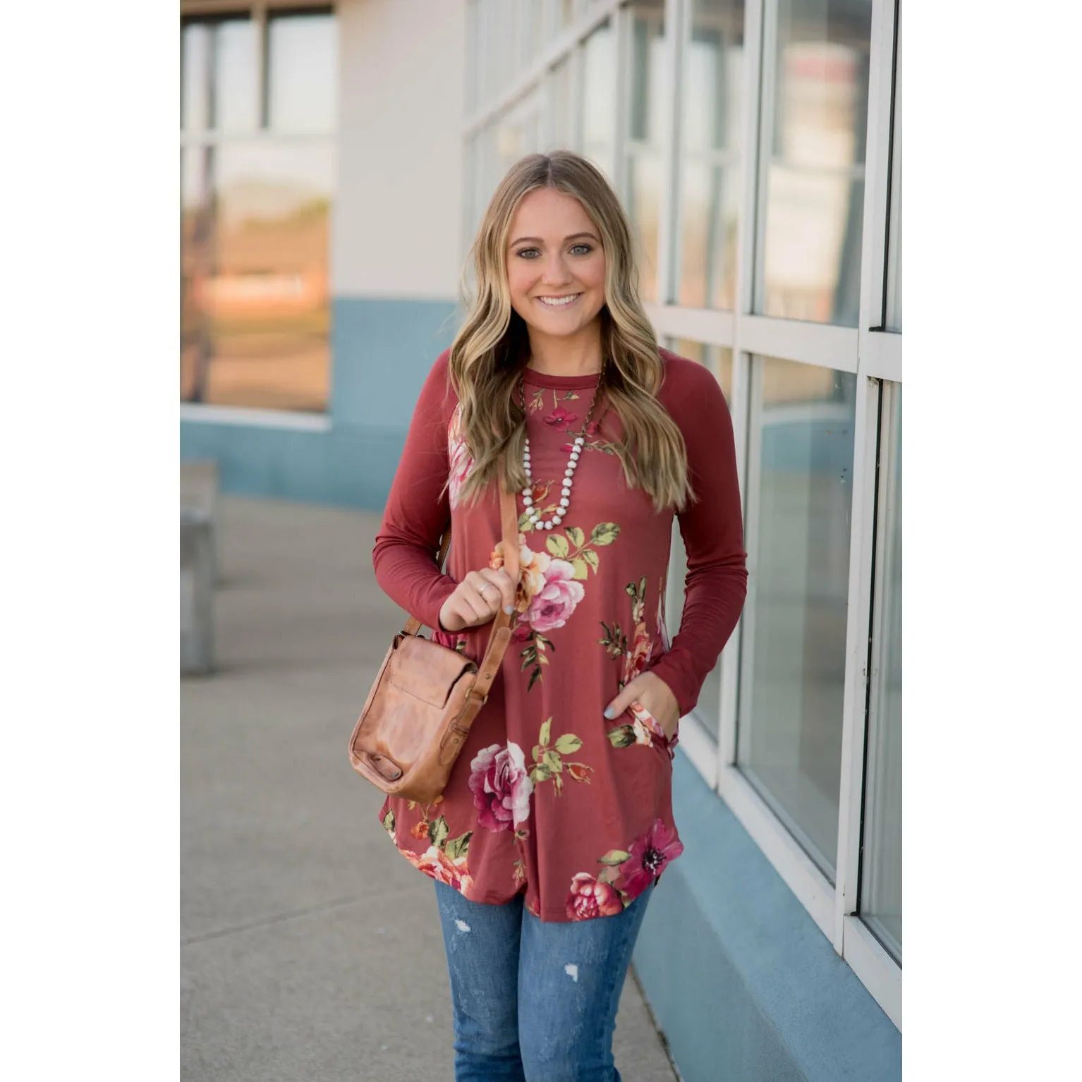 Marsala Floral Baseball Tee