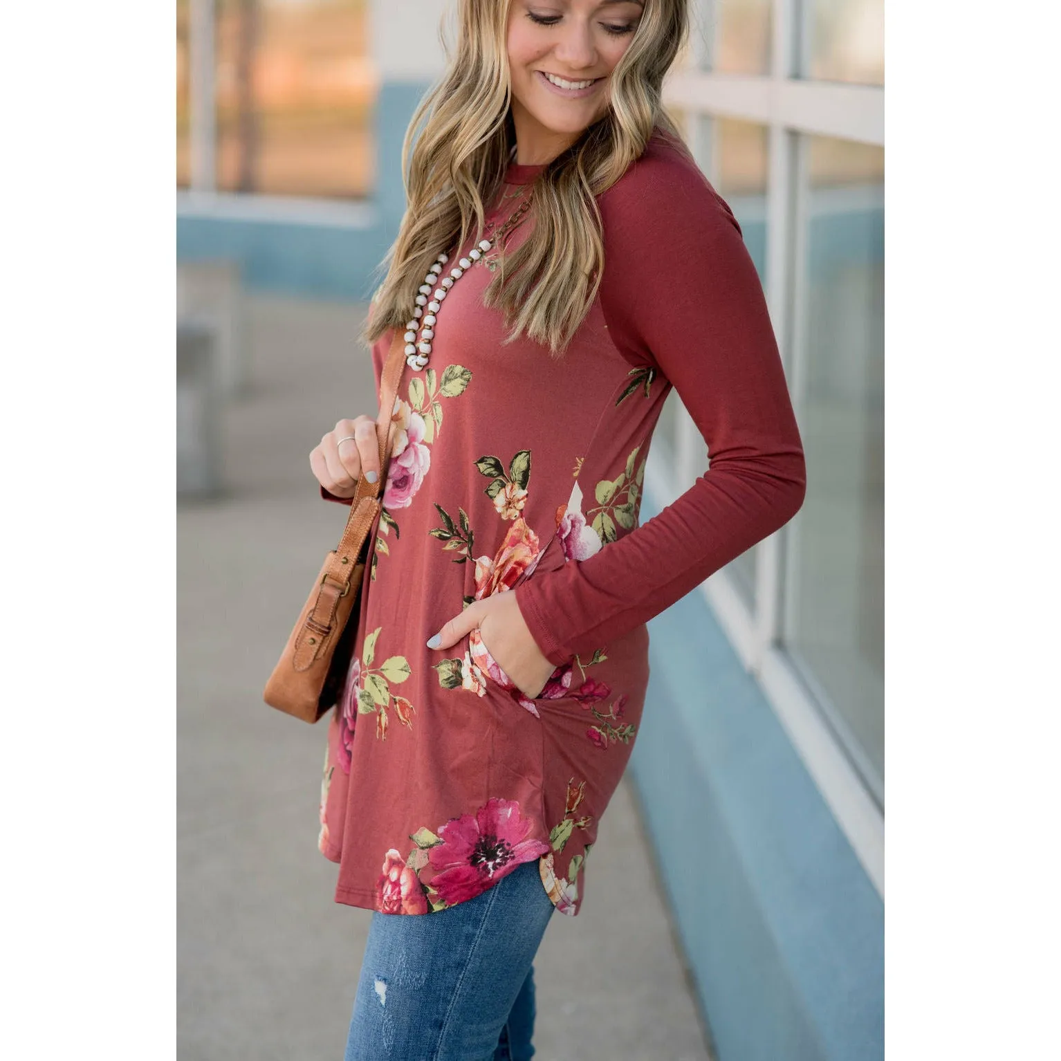 Marsala Floral Baseball Tee