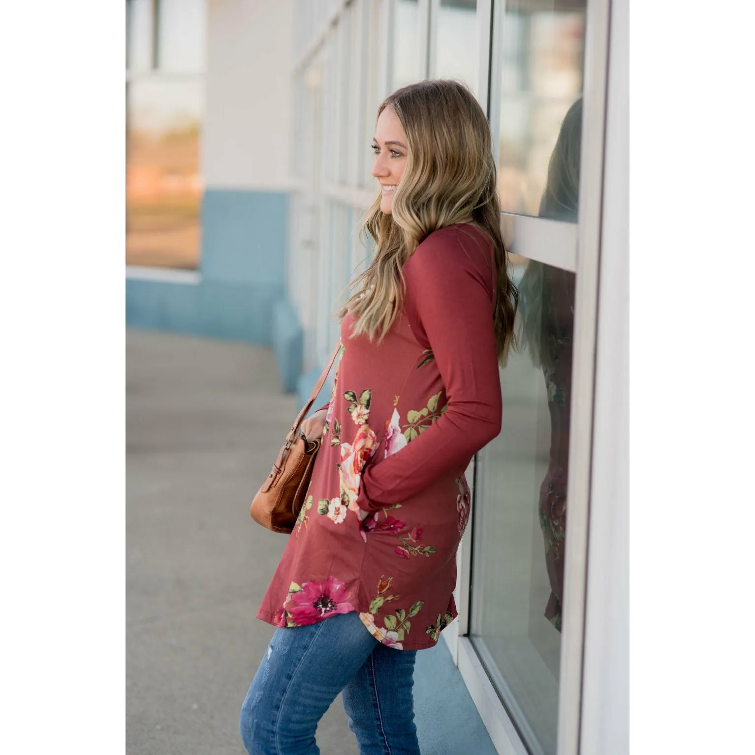 Marsala Floral Baseball Tee