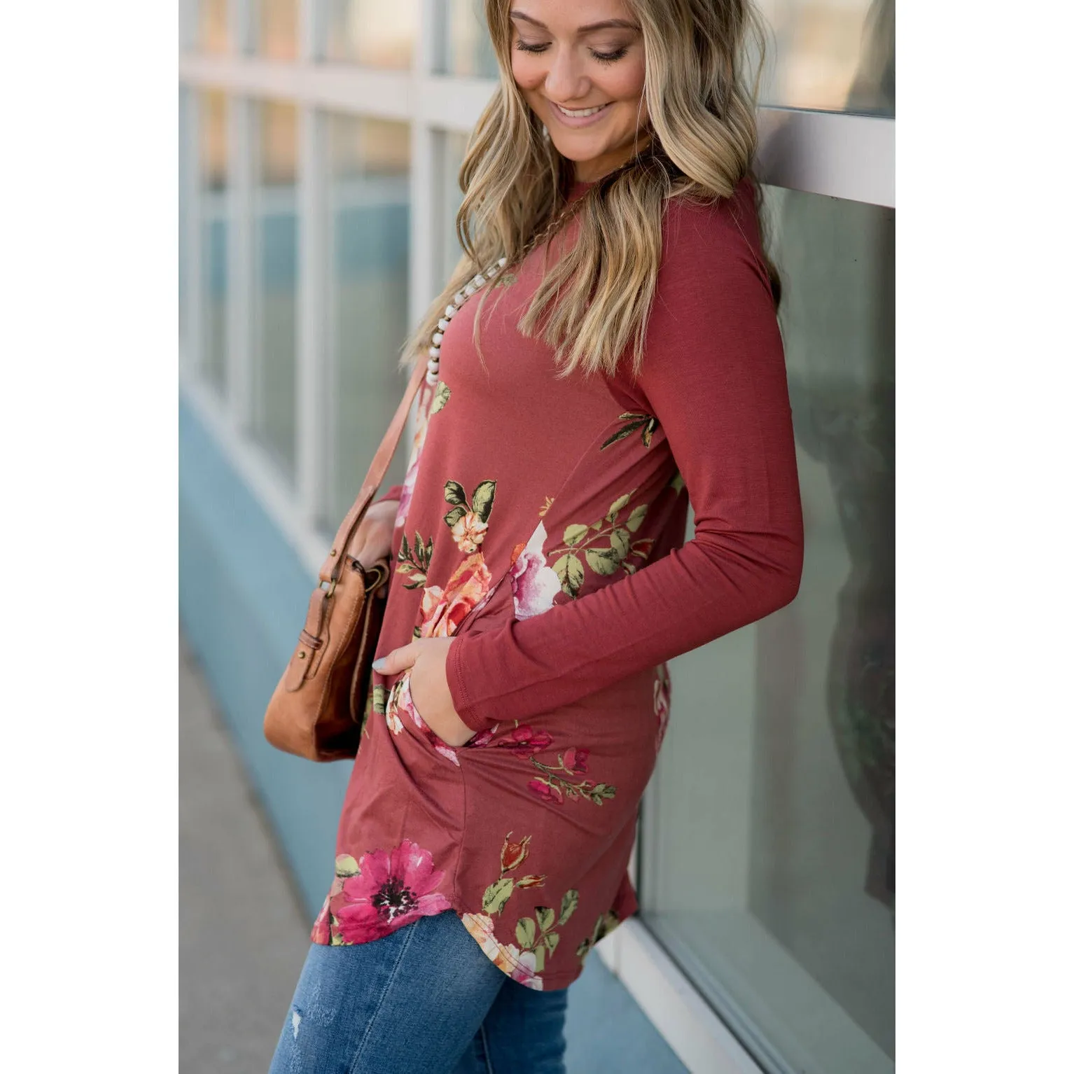 Marsala Floral Baseball Tee