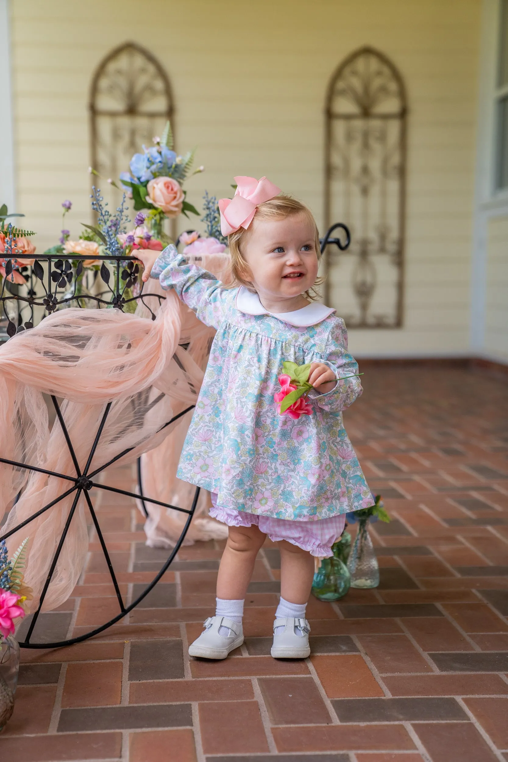 Mary Charlotte Pink Floral Gingham Bloomer Set