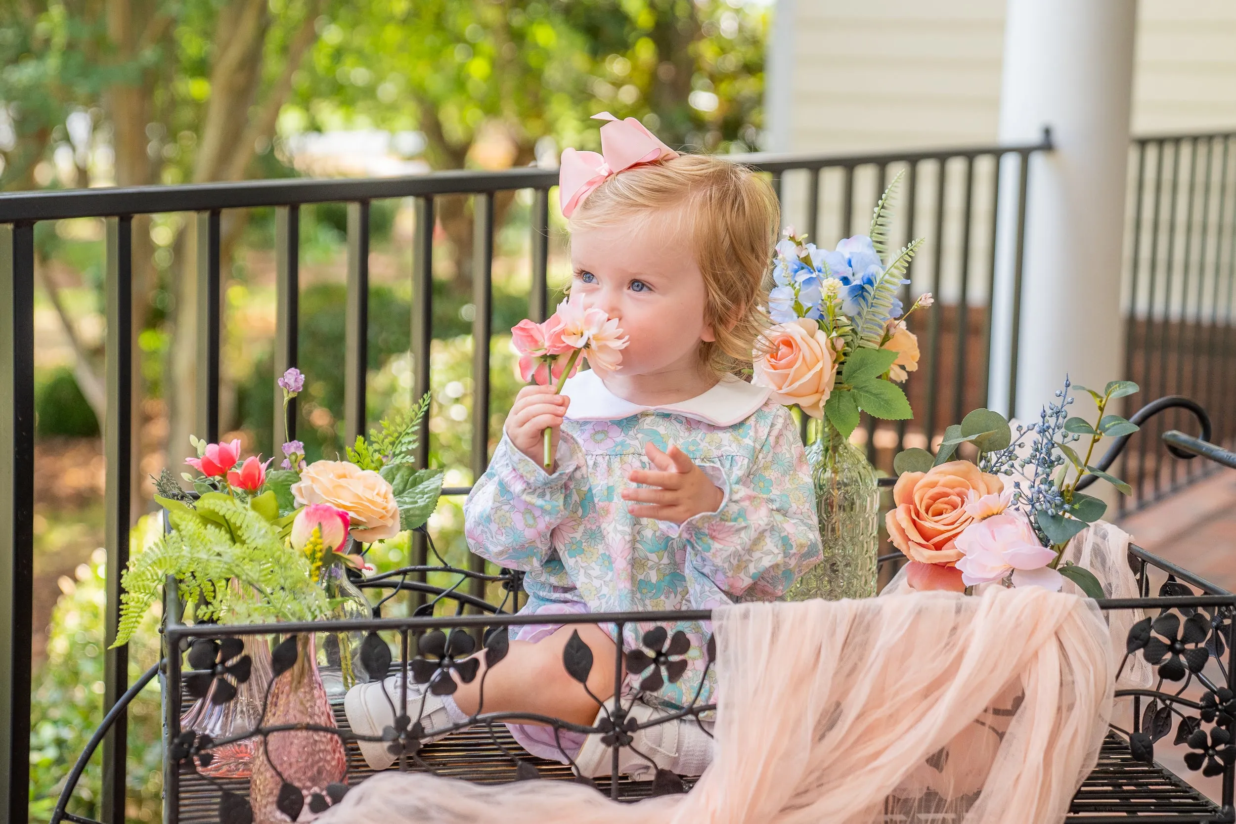 Mary Charlotte Pink Floral Gingham Bloomer Set