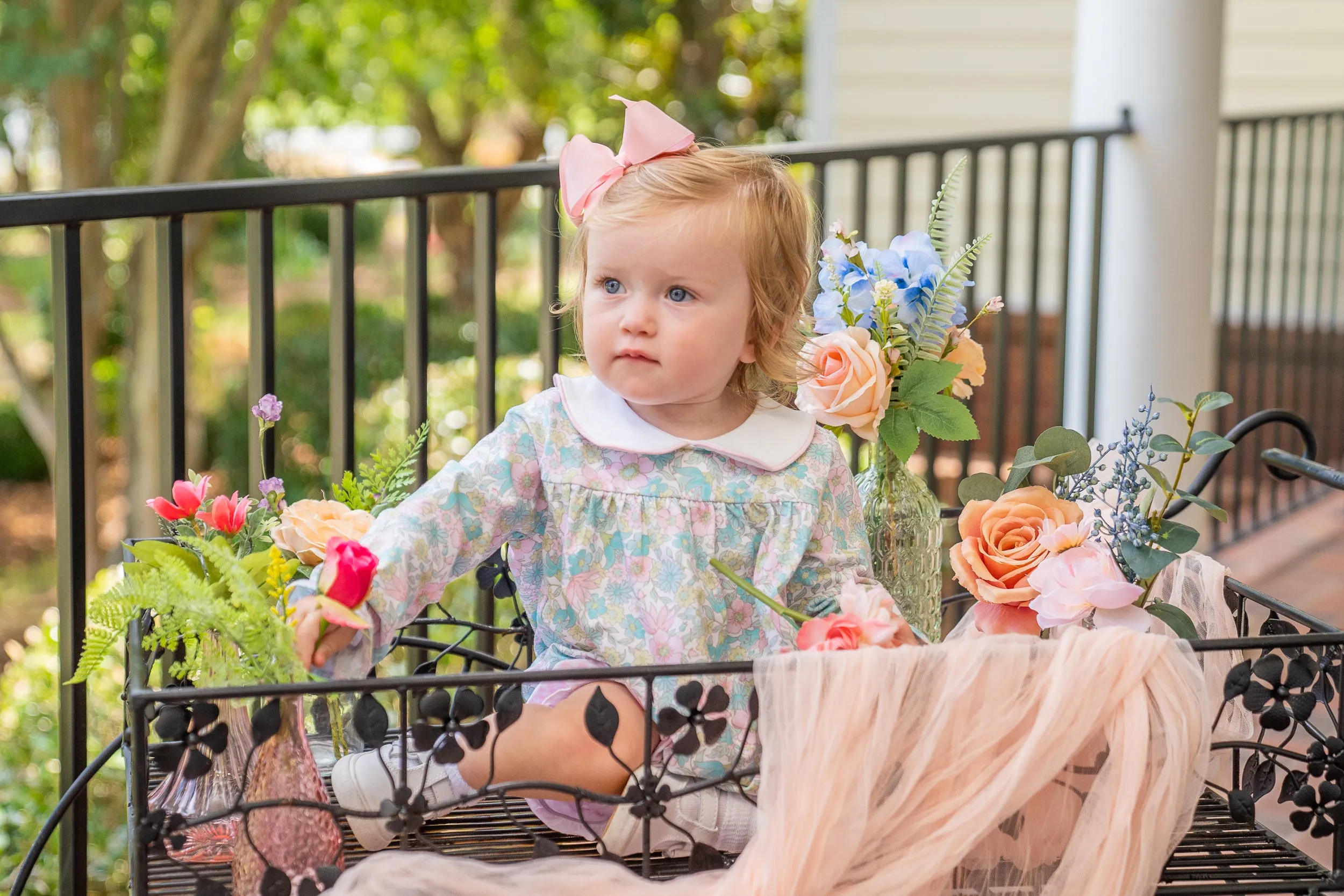 Mary Charlotte Pink Floral Gingham Bloomer Set