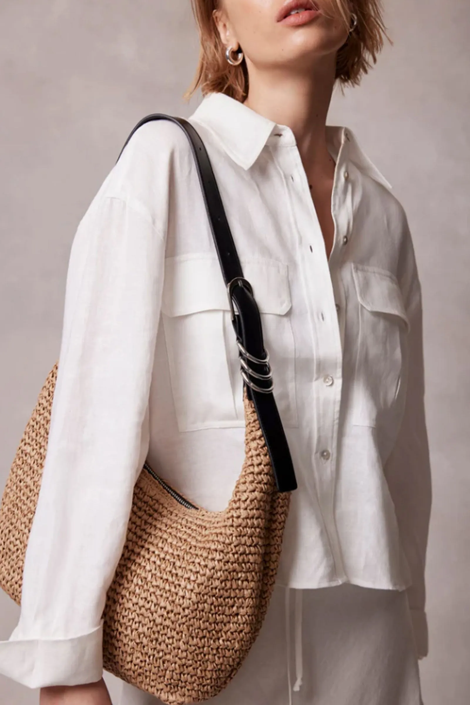 Neutral Woven Shoulder Bag