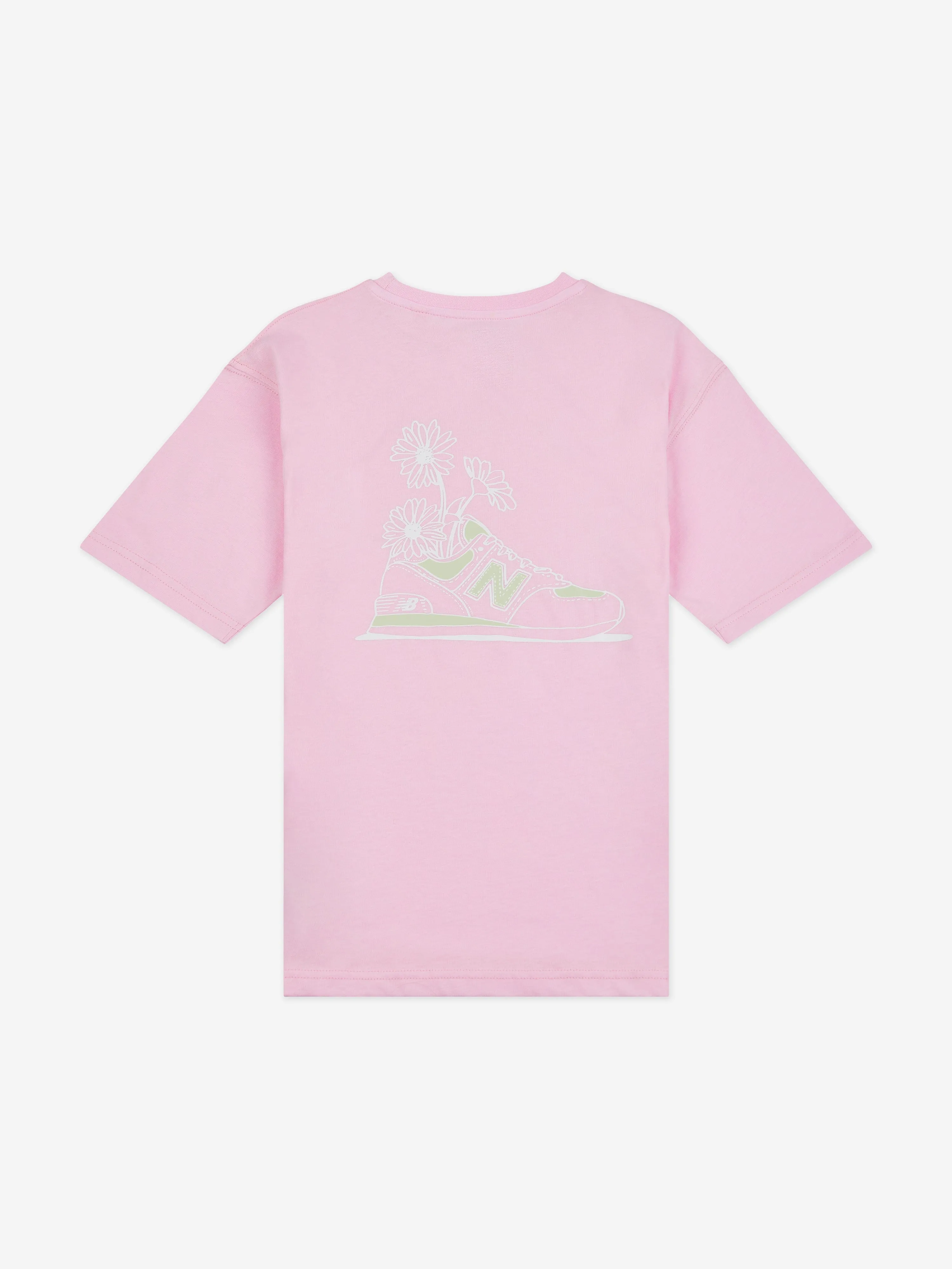 New Balance Girls Floral Trainers Back Graphics T-Shirt in Pink