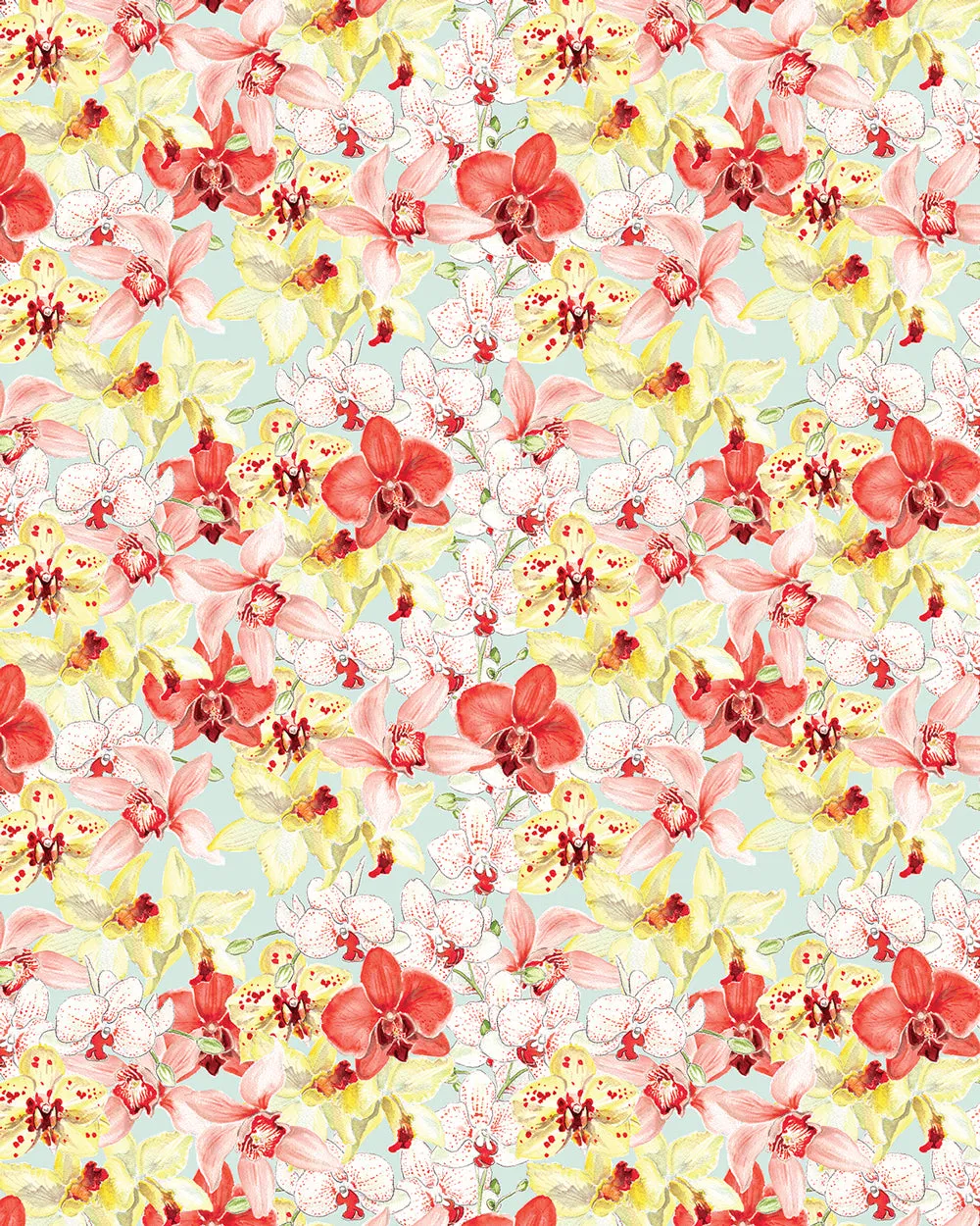 Orchid Romance Wallpaper - Mint/Peach