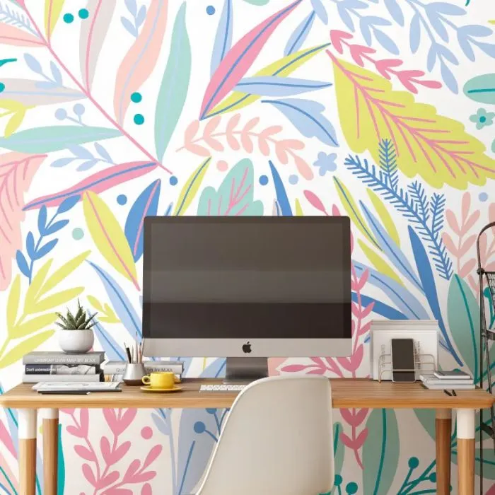 Origin Patterned Leaves Wall Mural Pastel