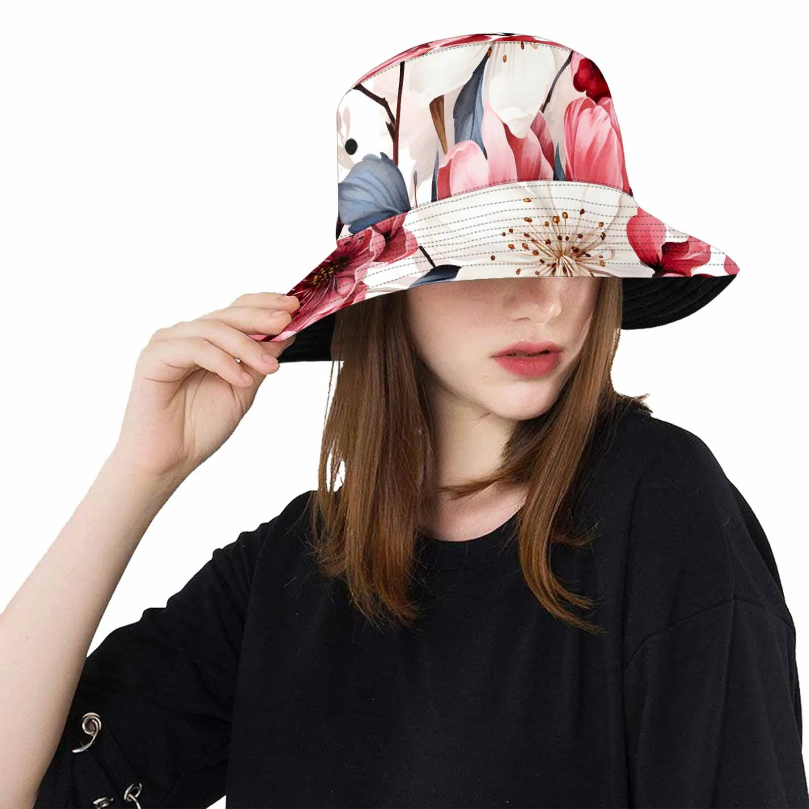 Pink Floral  Unisex Summer Single-Layer Bucket Hat