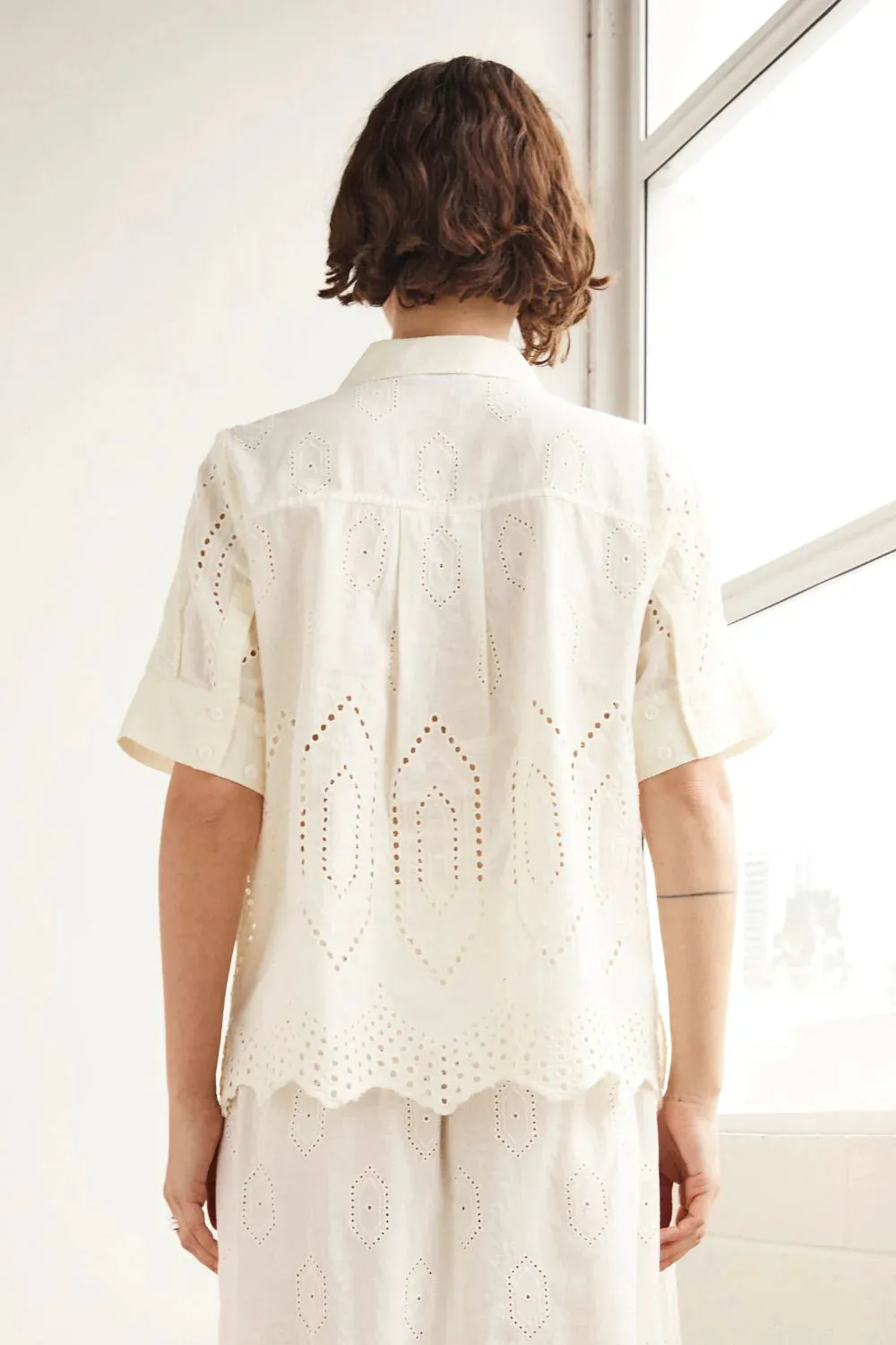 Pixel Top in Cream Broderie