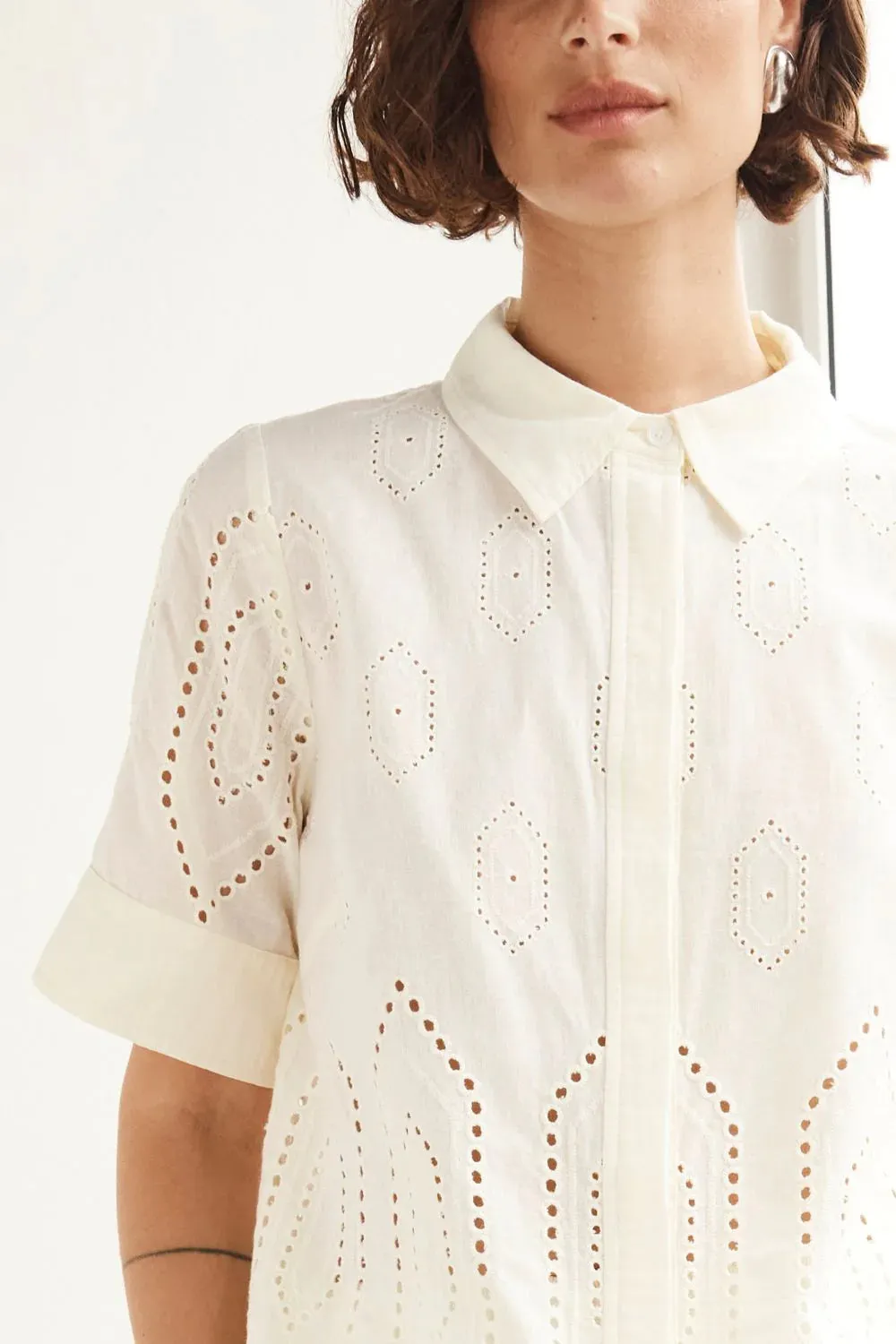 Pixel Top in Cream Broderie