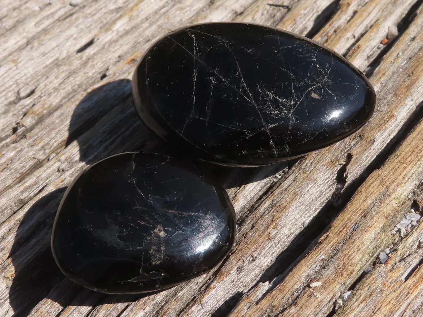 Polished Black Tourmaline Galet / Palm Stones x 24 From Madagascar