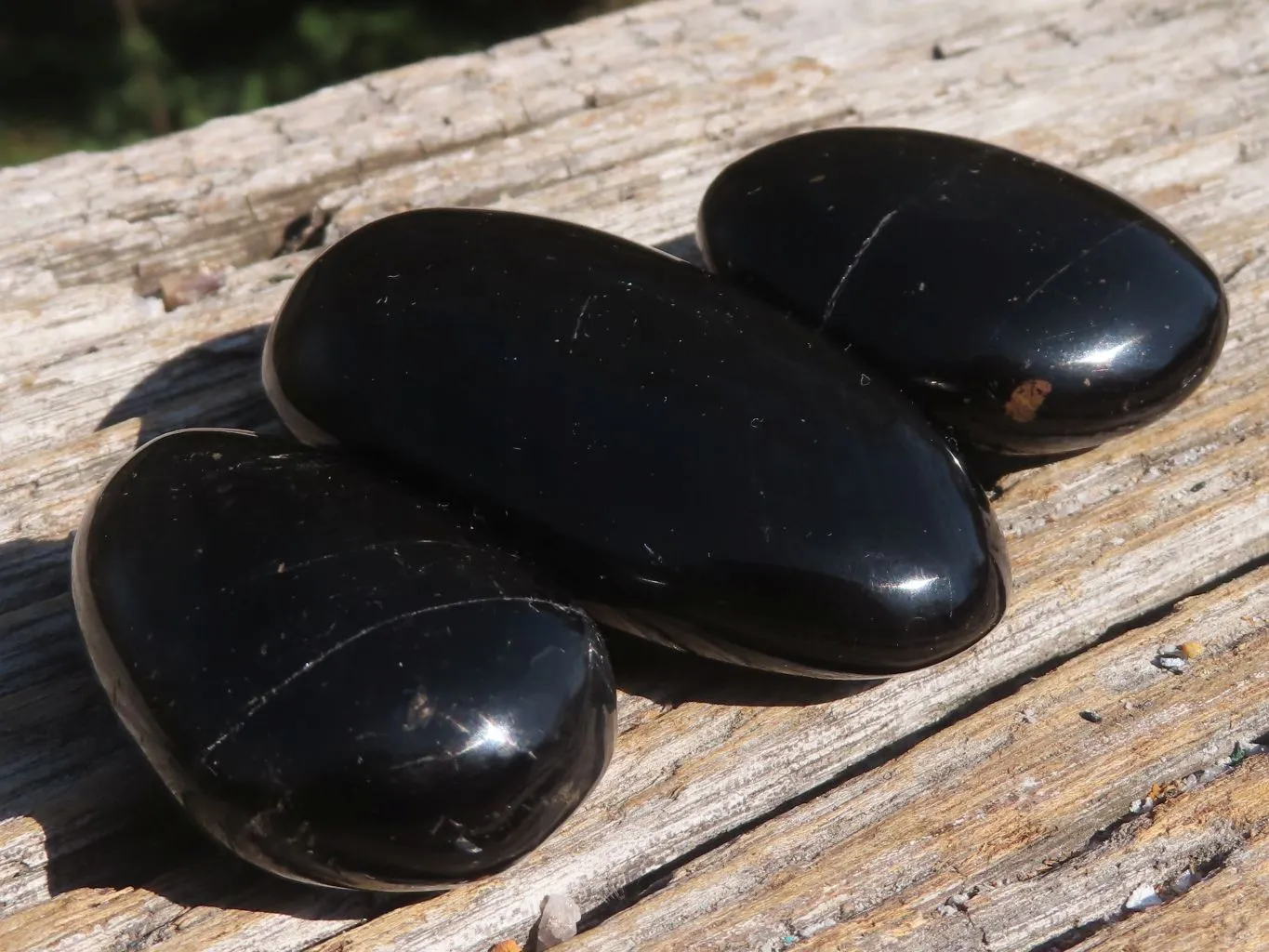 Polished Black Tourmaline Galet / Palm Stones x 24 From Madagascar